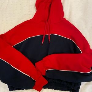 cropped h&m colour blocking hoody with drawstring